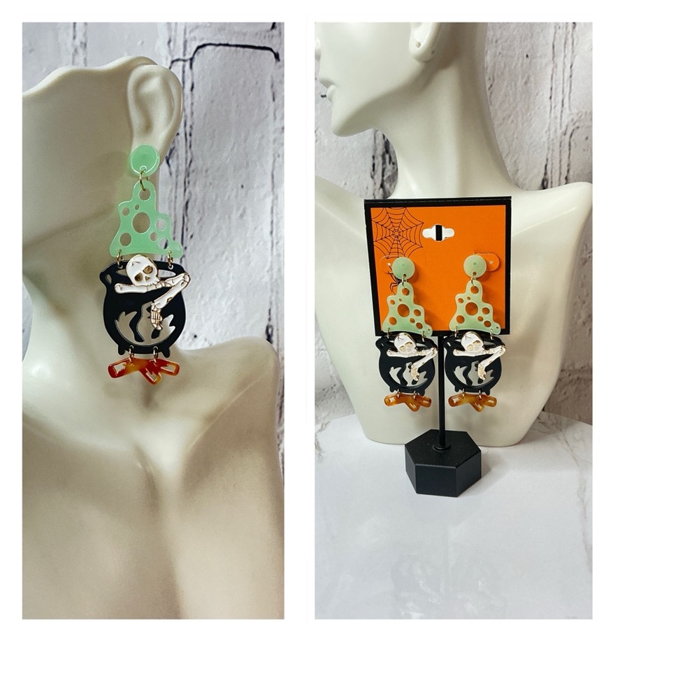 Private Label Halloween Cauldron Earrings - Black, Green, Orange